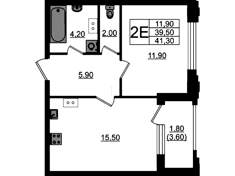 1-комнатная квартира 41.3 м², 13/13 эт., ЖК «Тайм Сквер»
